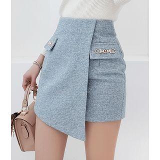Horsebit Asymmetric Wrap Miniskirt