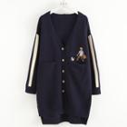 Embroidered Long Cardigan Navy Blue - One Size