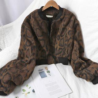 Leopard Print Zip-up Jacket Coffee - One Size