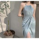 Halter-neck Midi Sheath Dress Blue - One Size