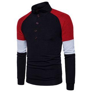 Stand Collar Color Block Knit Top