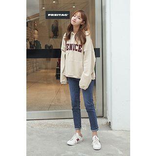 Lettering Kangaroo-pocket Hoodie