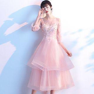 Cold-shoulder Floral Embroidered A-line Cocktail Dress