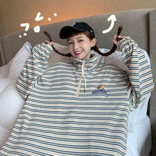 Mock-neck Striped Long-sleeve Sweatshirt