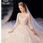 Dotted Balloon-sleeve Sequined A-line Wedding Gown