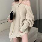Cold-shoulder Distressed Oversized Sweater