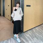 Spaghetti-strap Midi A-line Dress / Zip-up Hoodie