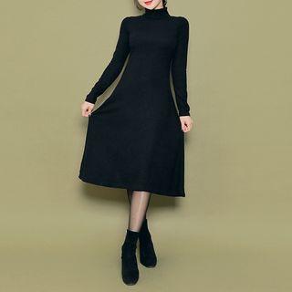 Turtle-neck A-line Midi Dress