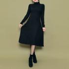 Turtle-neck A-line Midi Dress
