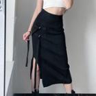 High-waist Side-slit Midi Pencil Skirt Black - One Size