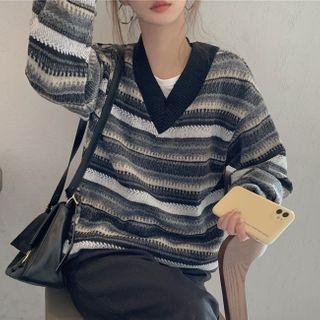 Striped Sweater Stripes - Gray & Blue - One Size
