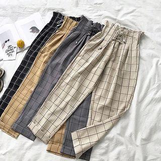Drawcord Plaid Loose-fit Harem Pants
