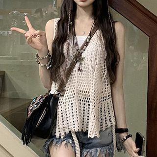 Sleeveless Crochet Knit Top / Plain Tank Top