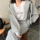 Hooded Zip Jacket / Short-sleeve Lettering Print T-shirt / Midi Skirt