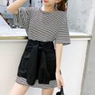 Set: Pinstriped Short-sleeve T-shirt Dress + A-line Skirt