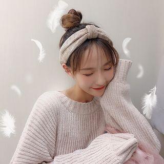 Chenille Yarn Knotted Face Wash Headband Pink - One Size