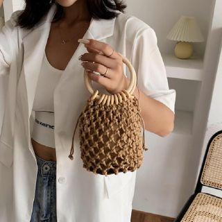 Round Top Handle Woven Bucket Bag