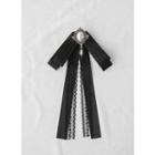 Faux-pearl Lacy Ribbon Brooch Black - One Size