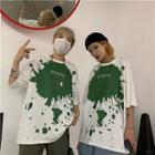 Couple Matching Printed Elbow-sleeve T-shirt White - One Size