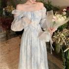 Long-sleeve Off-shoulder Floral Dress
