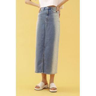 Contrast-washed Maxi Denim Skirt