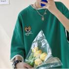 Cartoon Print Color Block Short-sleeve Top