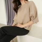 Puff-sleeve Faux-pearl Top