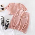 Set: Round-neck Knit Top + High-waist Skirt