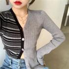 Striped Panel Cardigan / Fleece Cropped Jacket