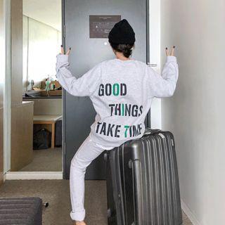 Set: Letter Print Sweatshirt + Jogger Pants