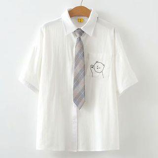 Bear Embroidered Short-sleeve Shirt White - One Size