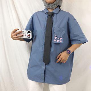 Heart Embroidered Elbow Sleeve Shirt