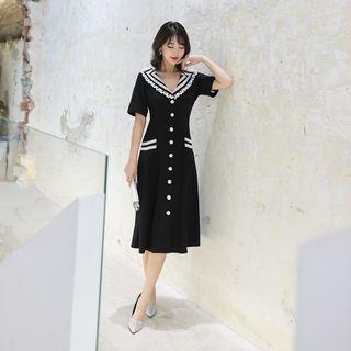 Short-sleeve Striped Detail Midi Dress
