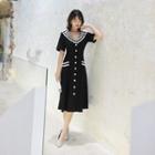 Short-sleeve Striped Detail Midi Dress