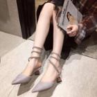 Faux Suede Pointed Wrap Around Pointed Pumps