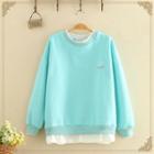 Fleece-lined Round-neck Mock Two Piece Lettering Printed Pullover