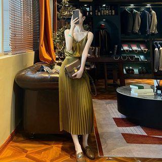 Set: Camisole Top + Accordion Pleat Midi A-line Skirt