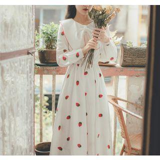 Strawberry Long-sleeve Midi A-line Dress