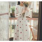 Strawberry Long-sleeve Midi A-line Dress