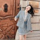 Contrast Trim Vest / A-line Skirt / Double-breasted Blazer
