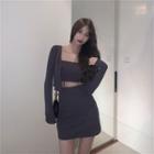 Cropped Cardigan / Tube Top / Fitted Mini Skirt