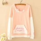 Lettering Pocketed Pullover Pink - One Size