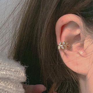 Rhinestone Leaf Cuff Earring 1 Pair - Clip On Earring - Silver - One Size