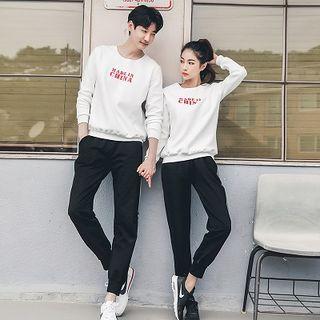Set:lettering Printed Long-sleeve Top + Pants