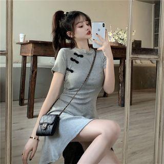 Short-sleeve Chinese Frog Button A-line Dress