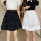 High Waist Tiered A-line Mini Skirt