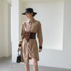 Set: Long-sleeve Corduroy Shirt Dress + Belt