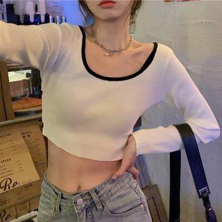 Long-sleeve Open-back Knit Crop Top