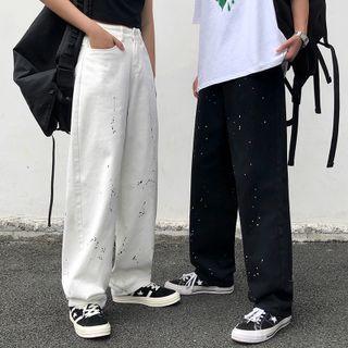 High-waist Splash Print Straight Leg Jeans