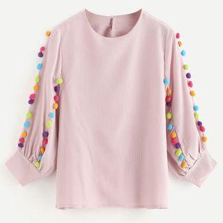 3/4-sleeve Pom Pom Chiffon Blouse